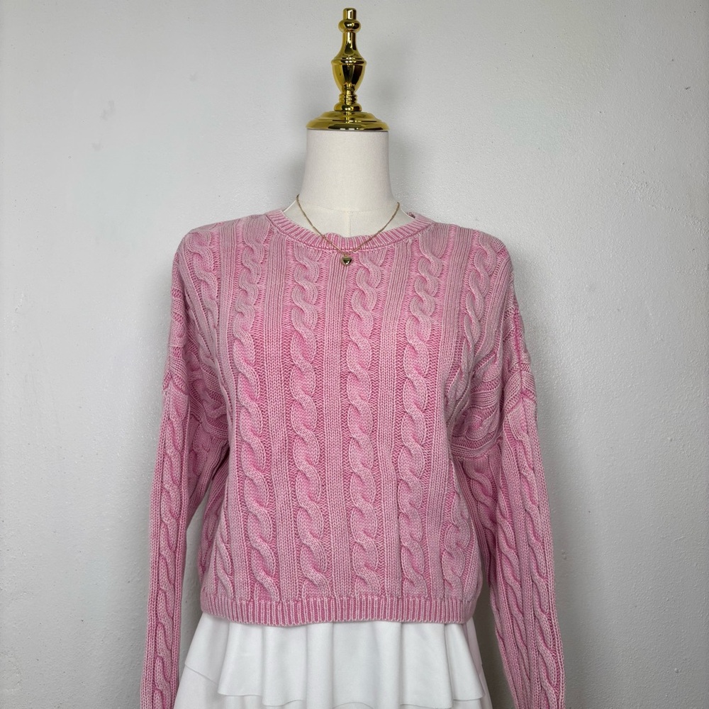 aeropostale pink cable‎ knit cropped sweater romantic coquette softgirl preppy